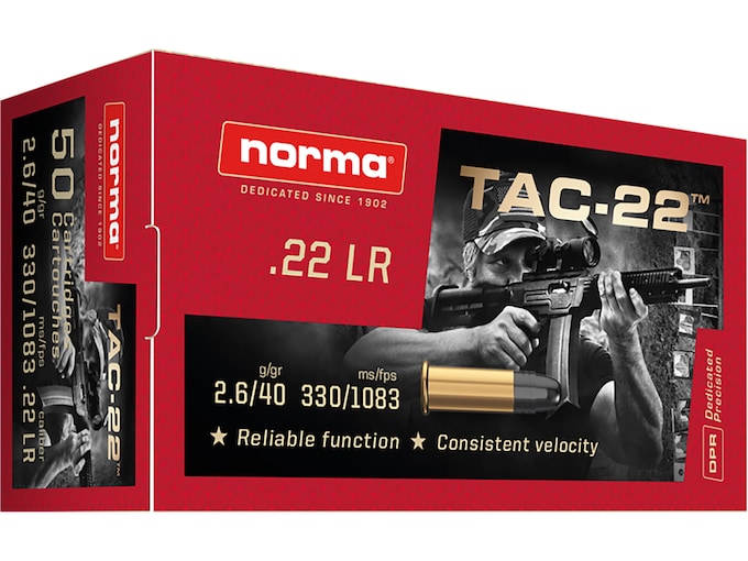 Norma TAC-22 Ammunition 22LR 40 Grain Lead Round Nose
