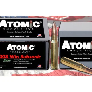Atomic Ammunition Match Subsonic 308 Winchester Ammo 175 Grain Sierra MatchKing Jacketed Hollow Point Box of 100 - P80 Kit