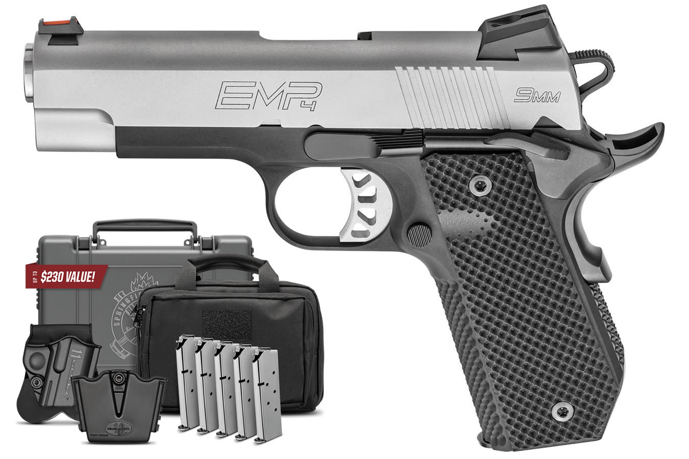 Springfield 1911 EMP 4-Inch 9mm Lightweight Champion Concealed Carry Contour with Instant Gear Up Package Springfield 1911 EMP 4-Inch 9mm Lightweight Champion Concealed Carry Contour with Instant Gear Up Package - Firearms - P80 Kit